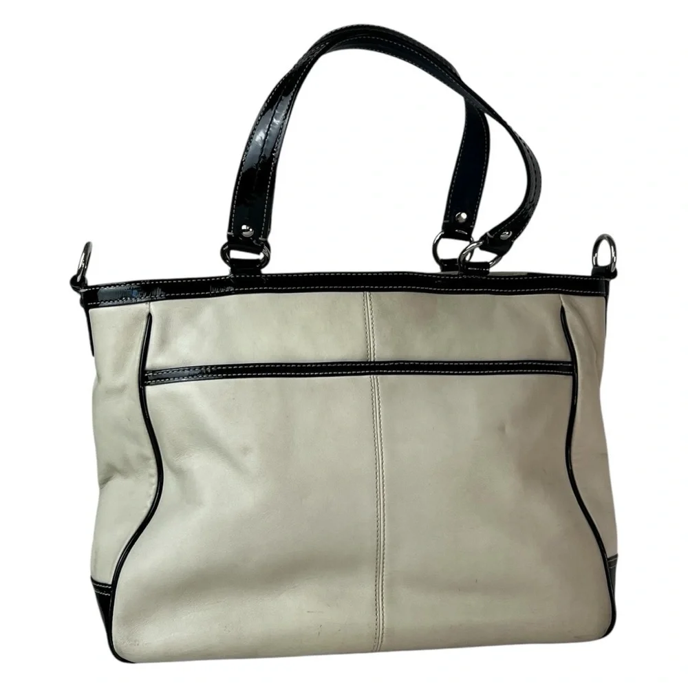 Coach Laura North South Leather Shoulder Bag Off White Black Trim Purse FLAW